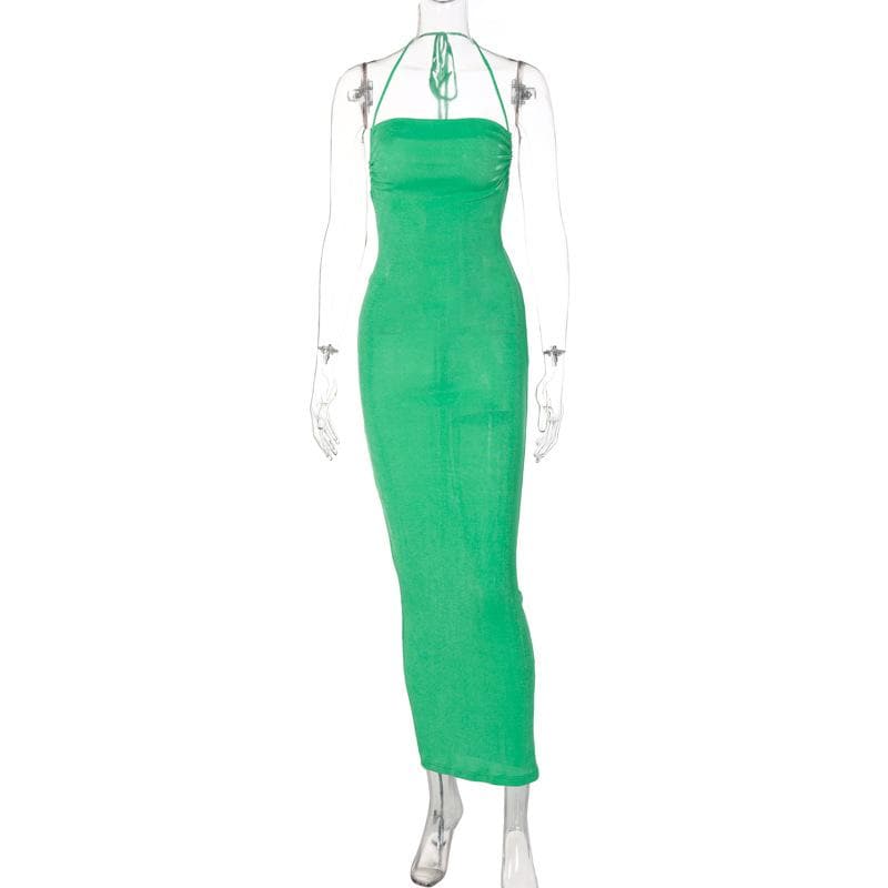 Knit Backless Cowl Neck Maxi Dress