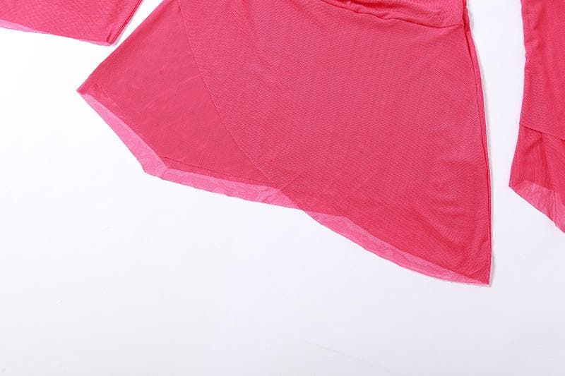 Mesh Cowl Neck Halter Long Sleeve Ruched Mini Dress