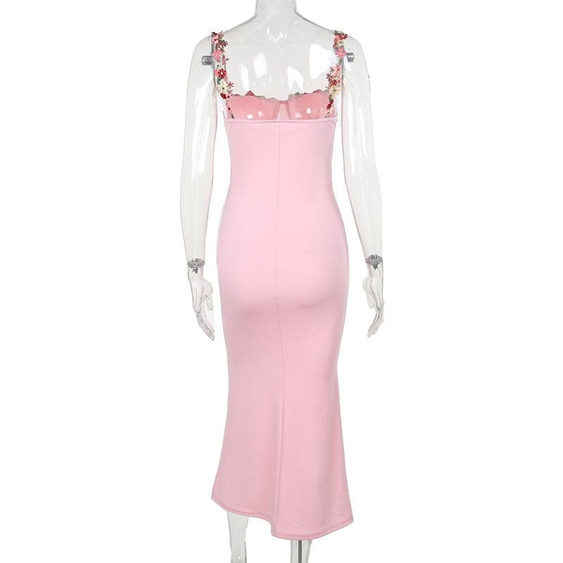 Floral Embroidery Sweetheart Lace Up Mermaid Maxi Dress