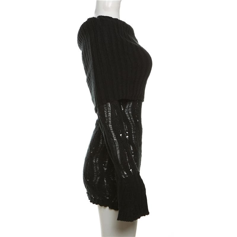 Crochet off shoulder long sleeve hollow out mini dress 3