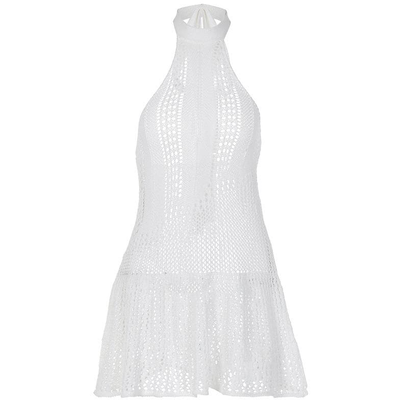 Crochet Halter Neck Fit and Flare Mini Dress