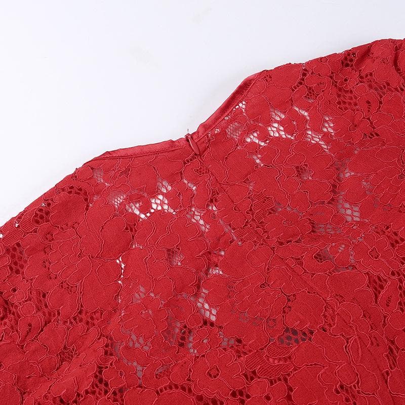 Lace zip-up long sleeve patchwork padded mini dress 7