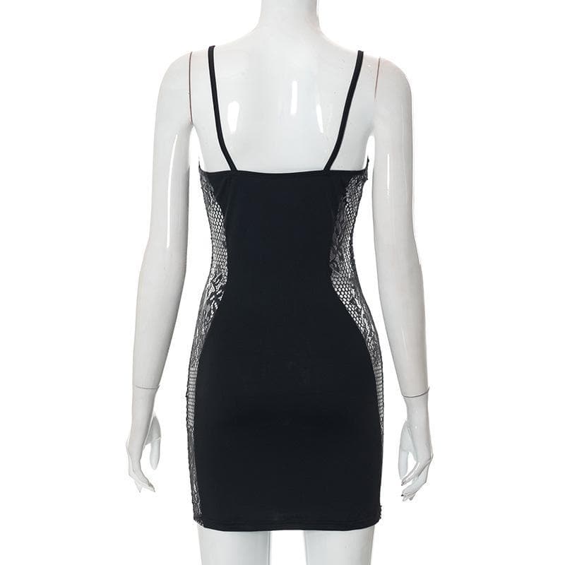 Lace see through patchwork mini dress - View 4