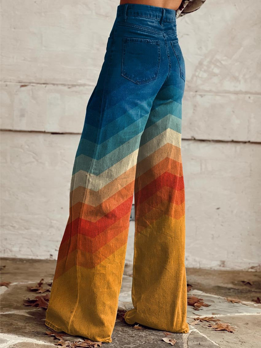 High Waist Chevron Print Wide Leg Jeans