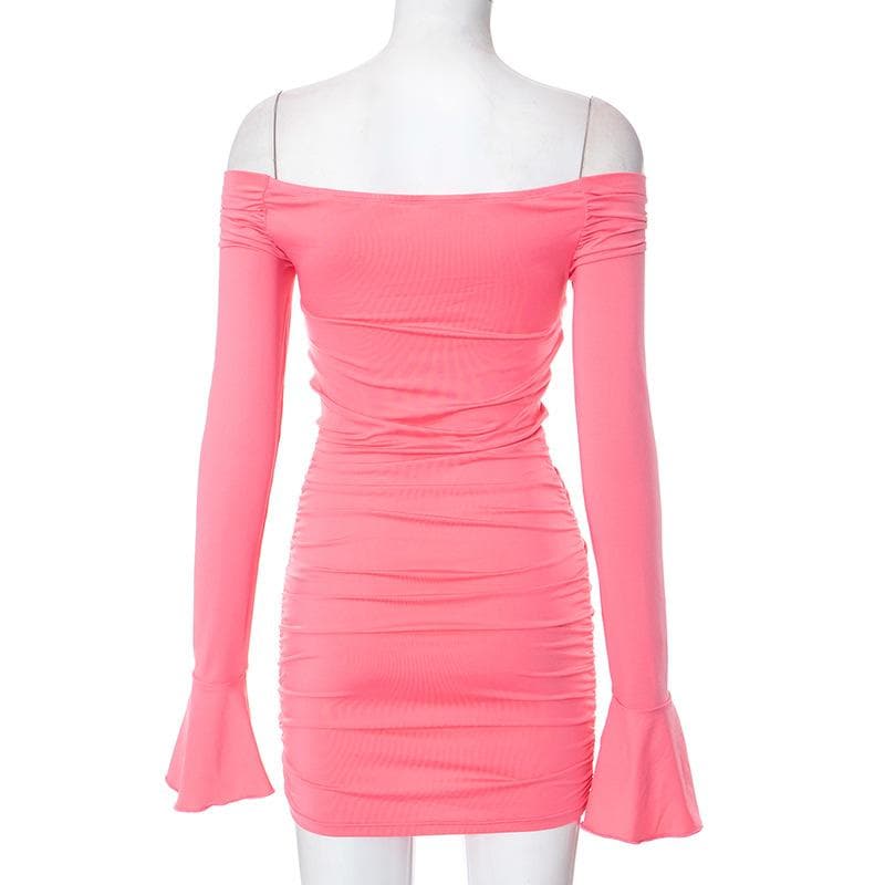 Flower Applique Off Shoulder Long Sleeve Cut Out Bodycon Mini Dress