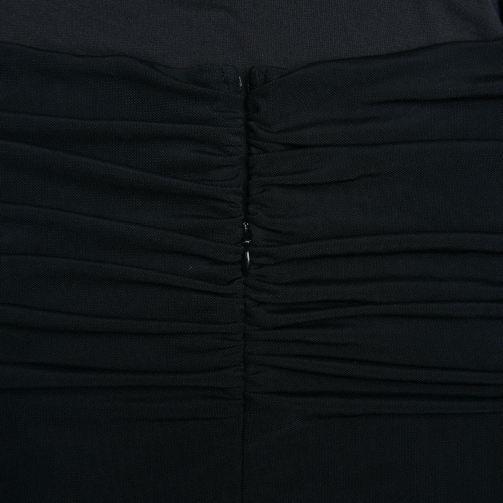 Mesh Ruched Long Sleeve Backless Ruffle Midi Dress