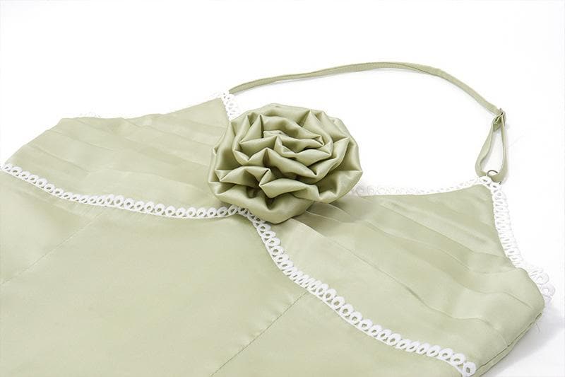 Satin Halter Neck Rosette Ruched Slip Midi Dress