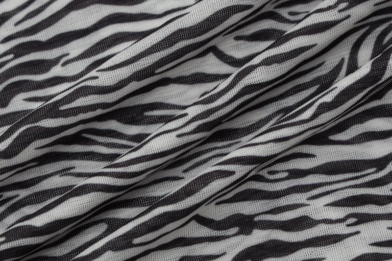 Zebra print hollow out irregular long sleeve sheer mesh see through mini dress 8