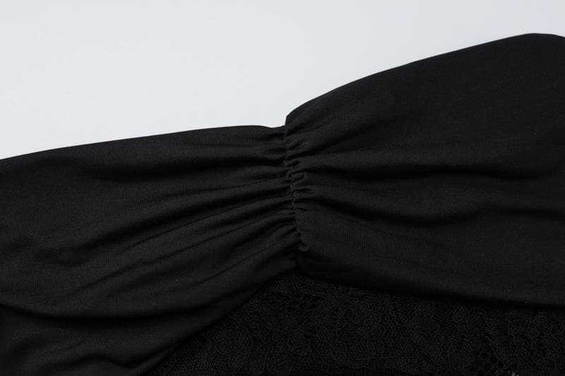Lace off shoulder see through solid ruched maxi dress 5