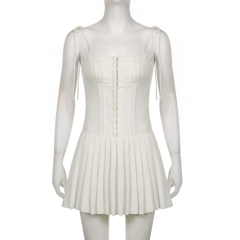 Corset Tie Strap Pleated Fit and Flare Mini Dress