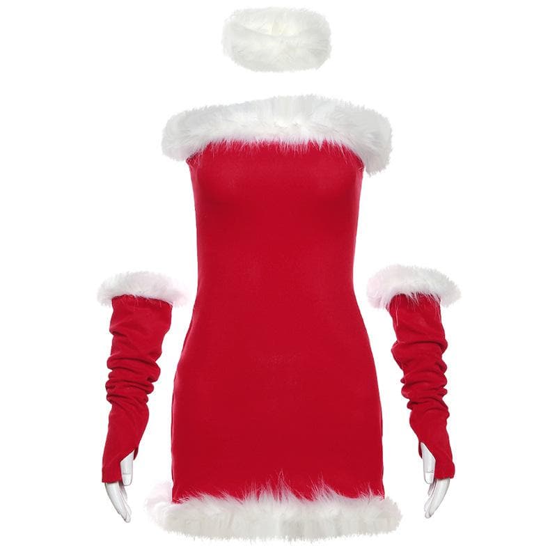 Feather gloves backless patchwork tube mini dress 3