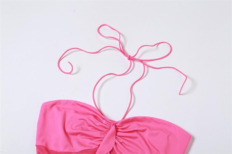 Mesh Halter Neck Ruffle Ruched Mini Dress