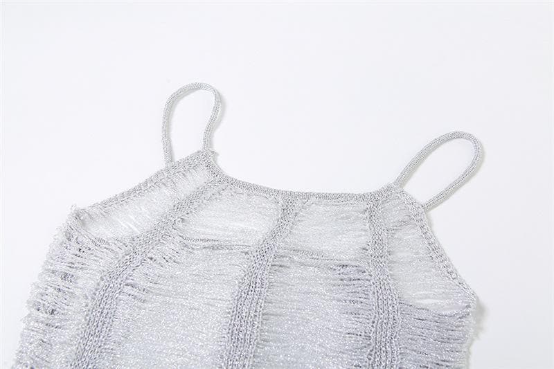 Crochet hollow out solid backless square neck cami mini dress 4