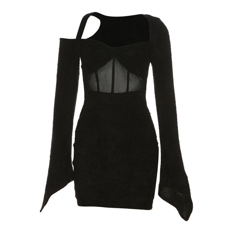 Mesh Sweetheart Long Sleeve Corset Bodycon Mini Dress