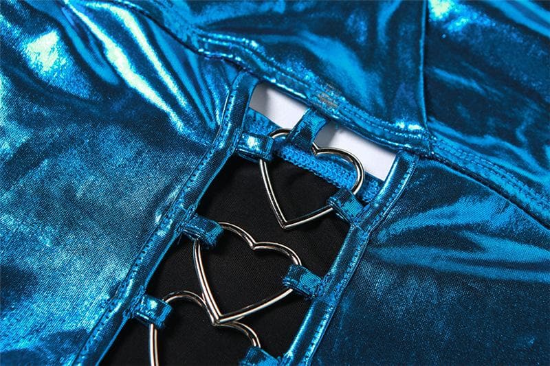 Metallic Halter Neck Heart Ring Cut Out Bodycon Mini Dress