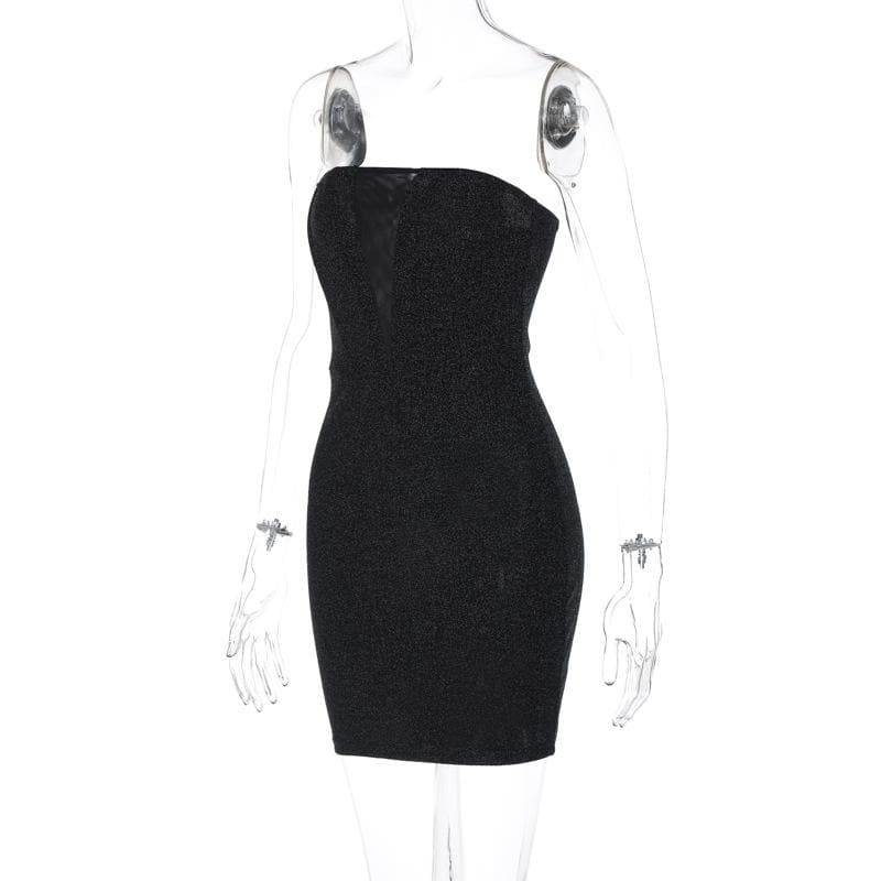 Glitter Strapless Deep V-Neck Bodycon Mini Dress