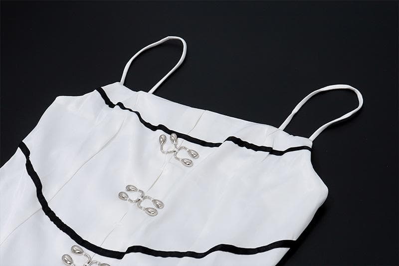Metal applique contrast square neck ruffle spaghetti strap mini dress - View 5