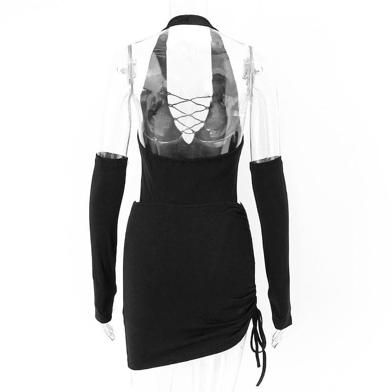 Halter Neck Cut Out Lace Up Mini Dress - View 5
