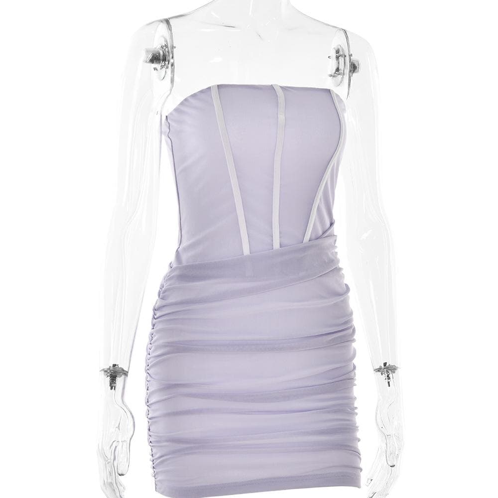 Mesh Strapless Contrast Corset Ruched Bodycon Mini Dress