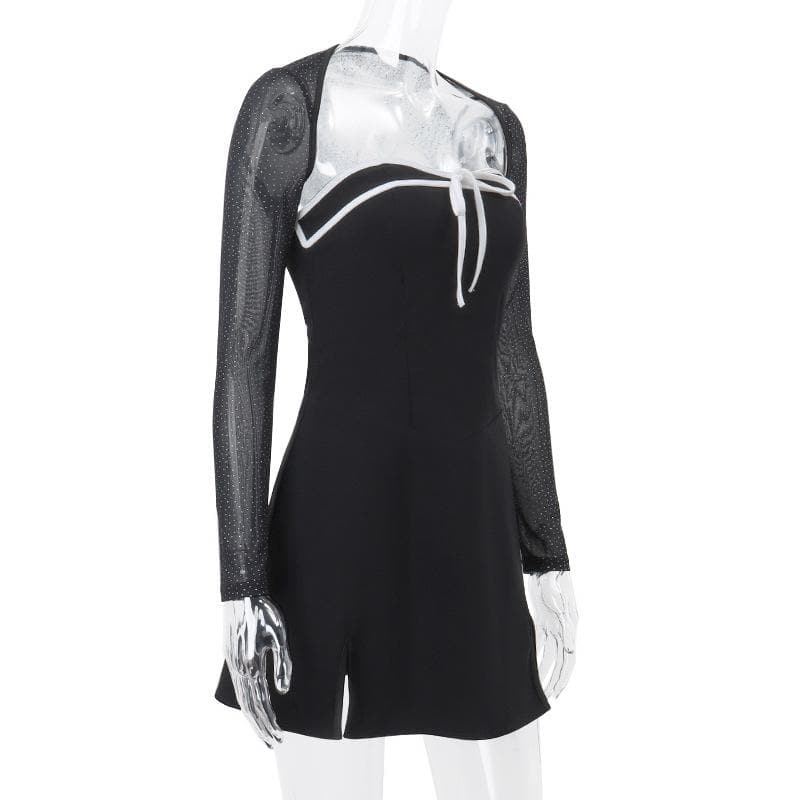 Bow Front Strapless Split Hem Mini Dress and Glitter Mesh Shrug Two Piece Set 3