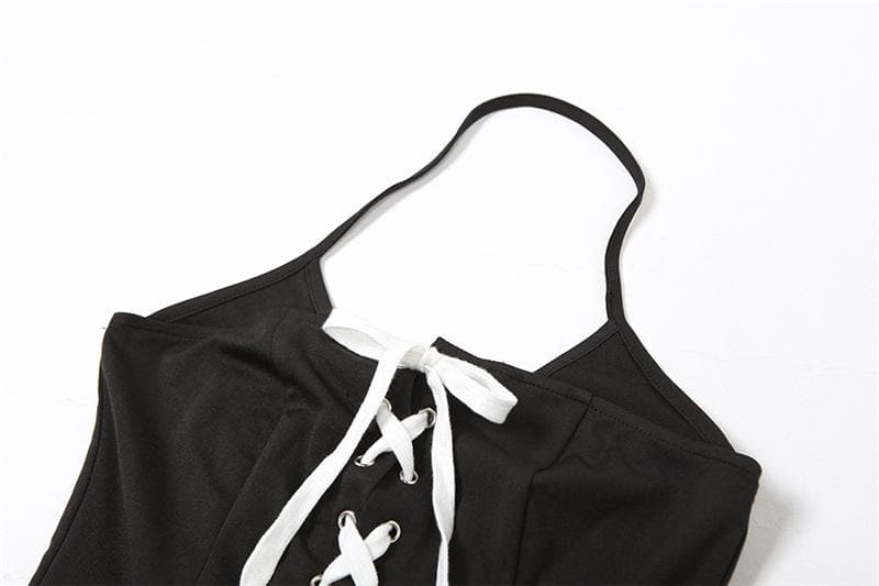 Halter Neck Lace Up Contrast Slit Bodycon Mini Dress
