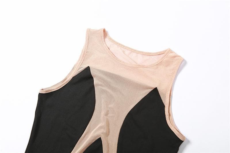 Sleeveless mesh contrast round neck midi dress - View 5