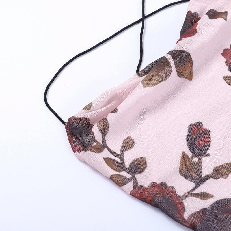 Floral Print Cowl Neck Cross Back Slip Midi Dress