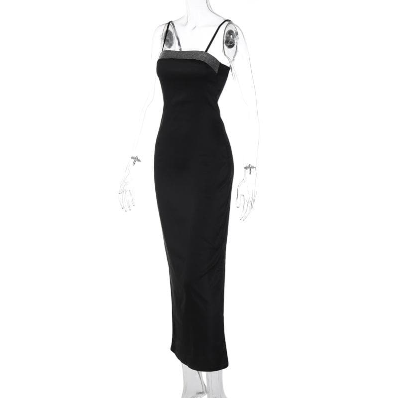 Beaded square neck slit zip-up backless cami maxi dress 4