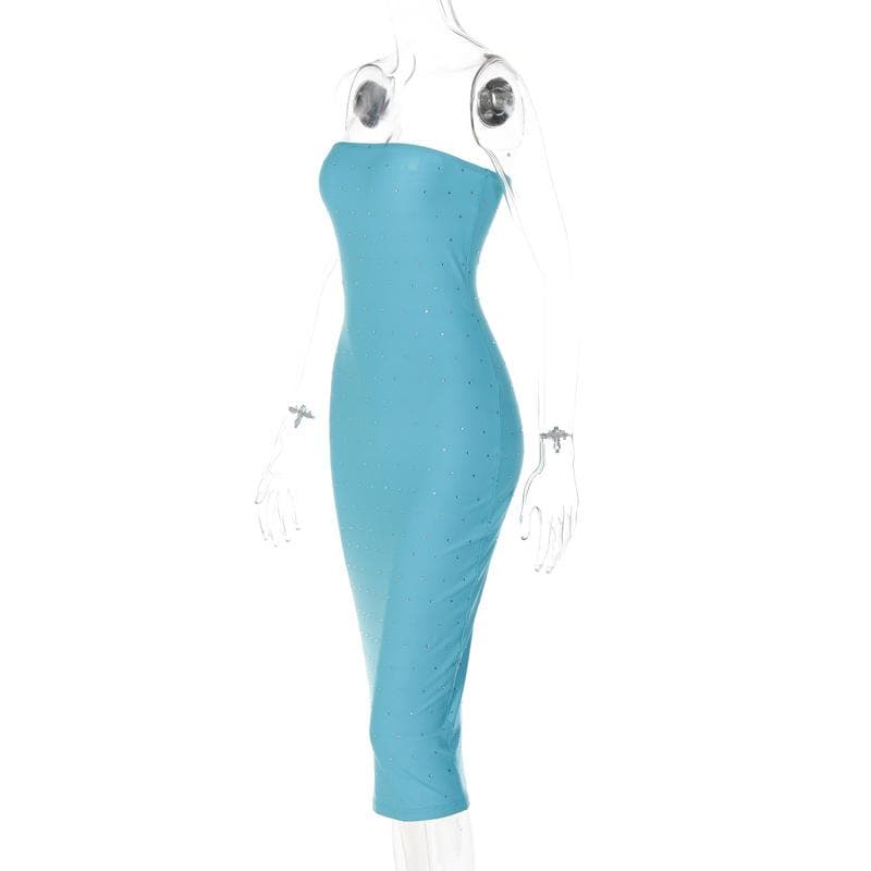 Beaded solid backless sleeveless tube midi dress - View 7