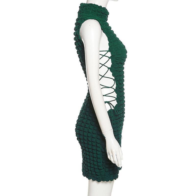 Sleeveless high neck lace up side mini dress - View 4