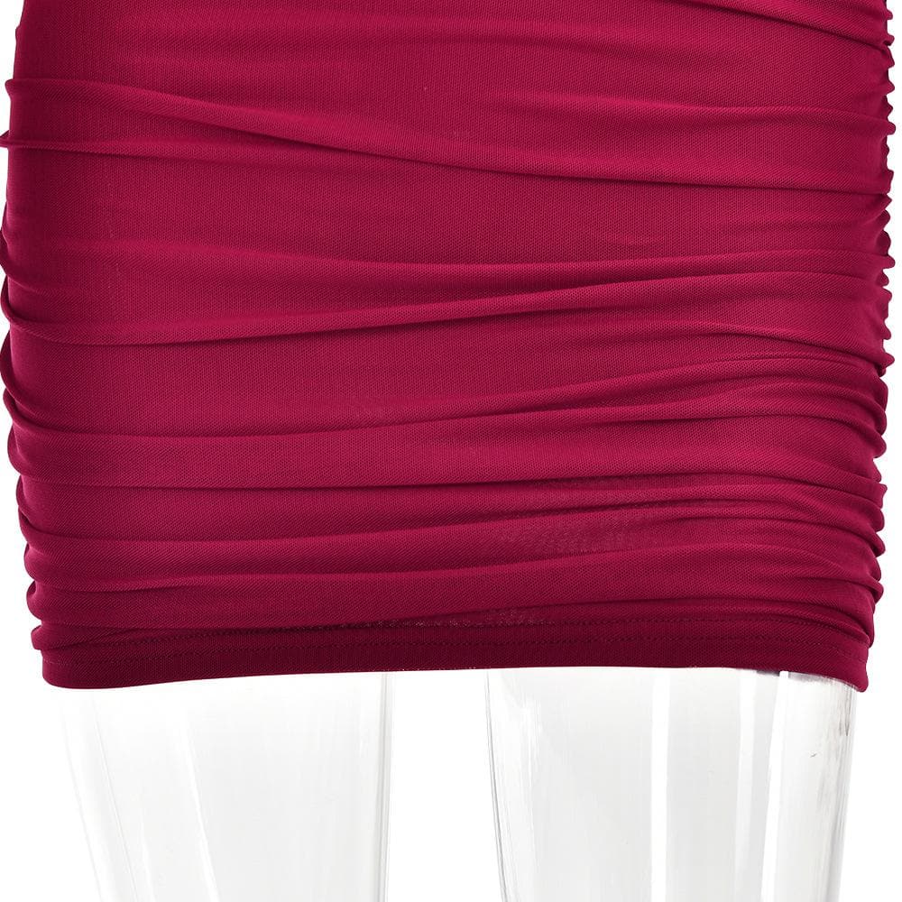 Cross Front Mesh Ruched Long Sleeve Mini Dress