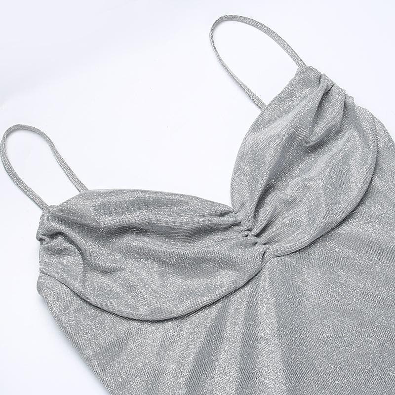 Solid ruched textured glitter tassels backless mini dress 4