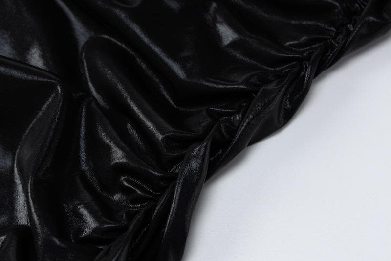 Metallic irregular high neck sleeveless ruched midi dress - View 12
