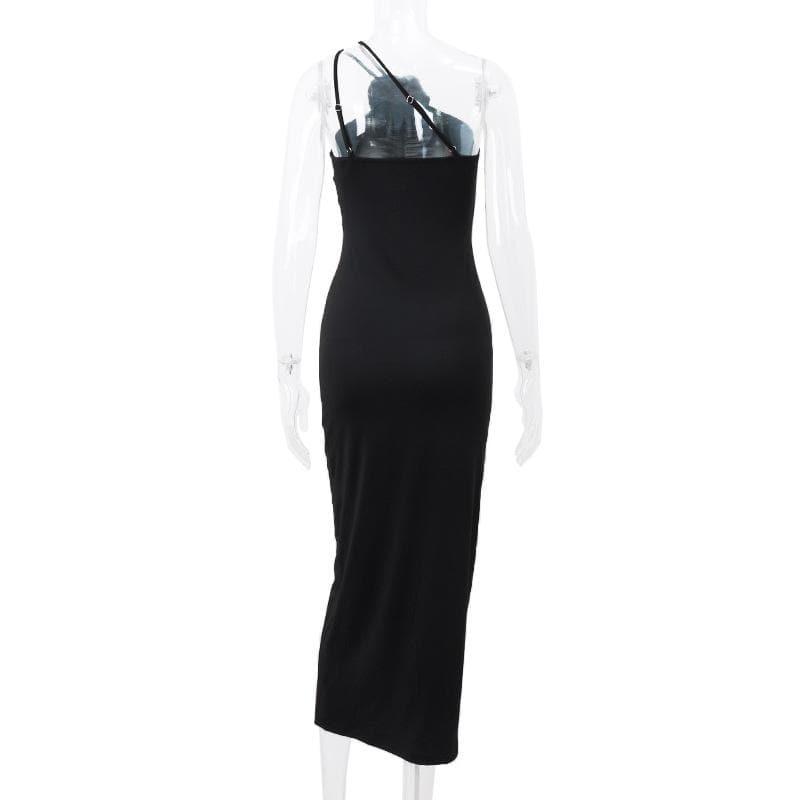 Flower applique one shoulder solid ruched maxi dress - View 4