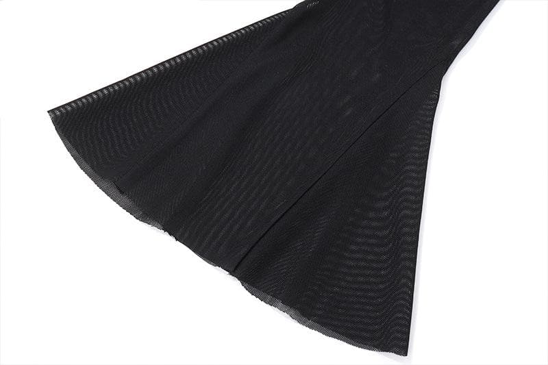 Long flared sleeve crewneck self tie mesh backless mini dress 7