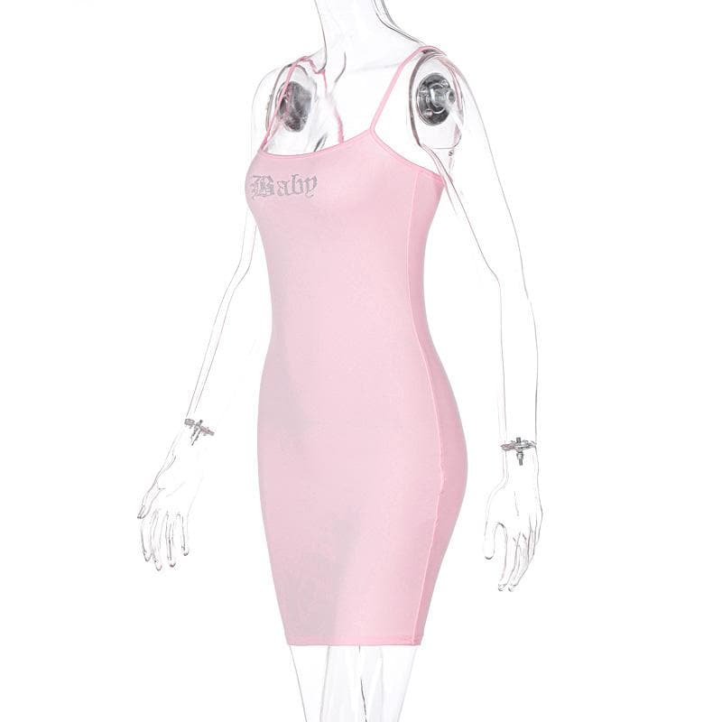 Beaded solid square neck backless cami mini dress 3