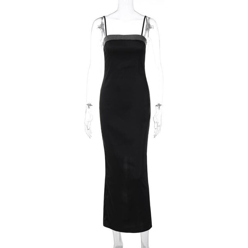 Beaded square neck slit zip-up backless cami maxi dress 3