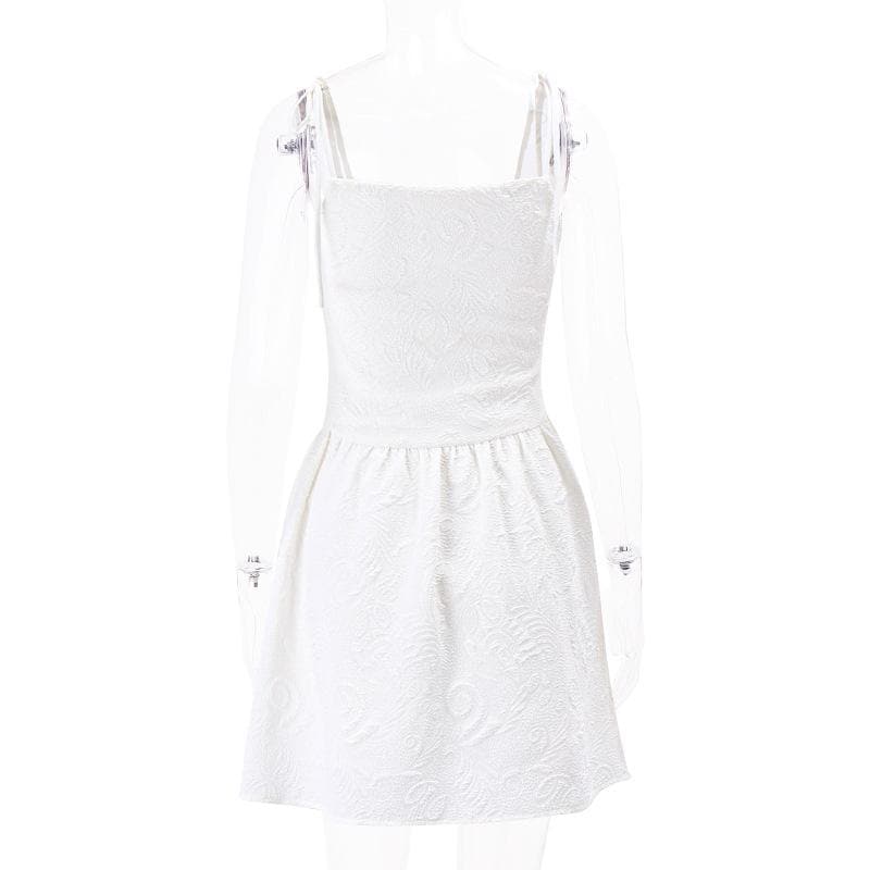 Textured Tie Strap Square Neck Corset Fit and Flare Mini Dress
