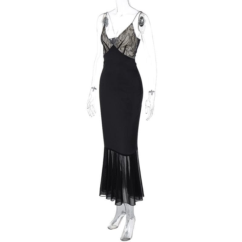 Lace patchwork contrast ruched v neck backless midi dress 8