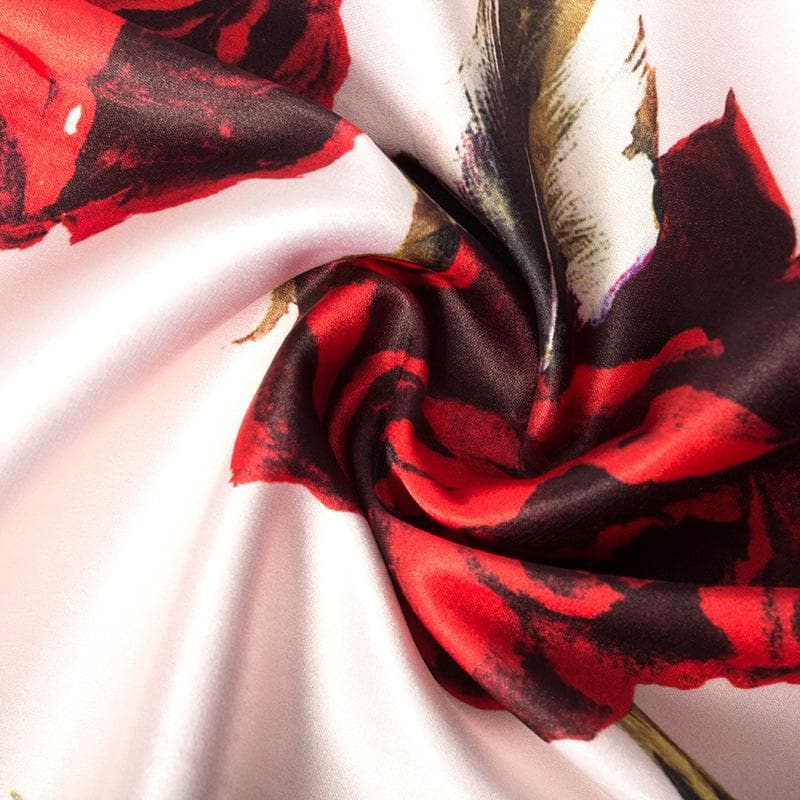 Satin Floral Print Cowl Neck Spaghetti Strap Slip Midi Dress