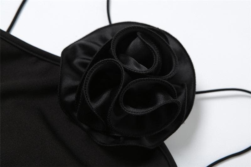 Halter Neck Sleeveless Flower Applique Bodycon Mini Dress