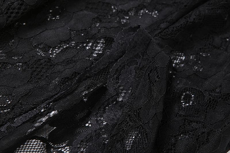 Square neck hem lace slit long sleeve midi dress - View 5