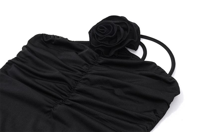 Flower applique one shoulder solid ruched maxi dress - View 5