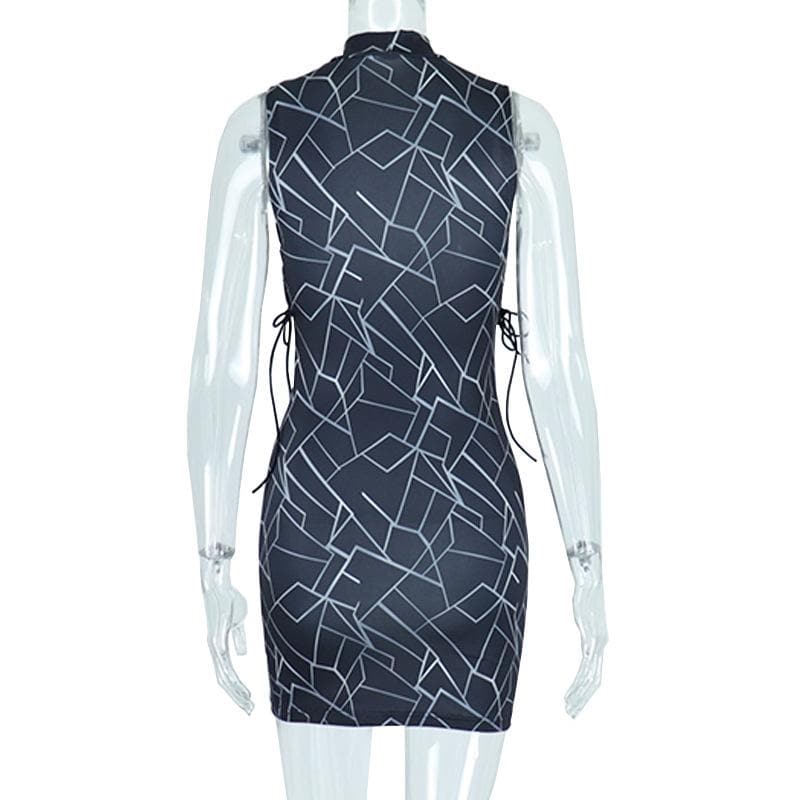 Sleeveless contrast hollow out lace up self tie mini dress - View 4
