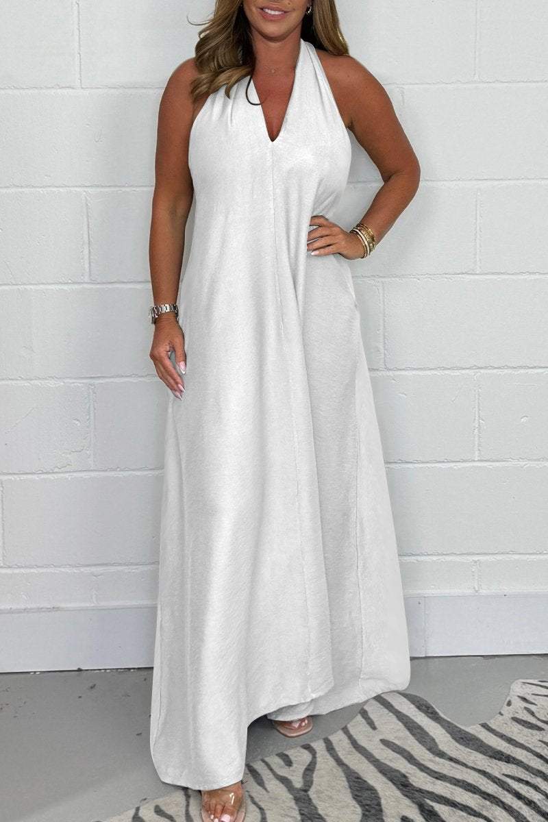 Halter Neck Deep V-Neck Flowy Maxi Dress 5