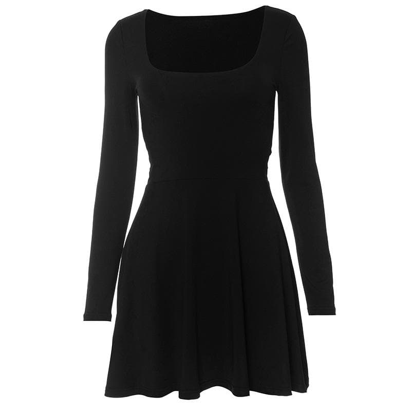 Square Neck Long Sleeve Lace Up Two Way Mini Dress