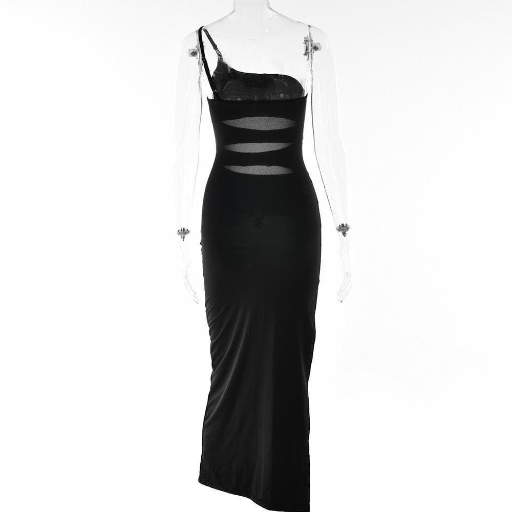 One Shoulder Mesh Cut Out Sleeveless Bodycon Maxi Dress 6