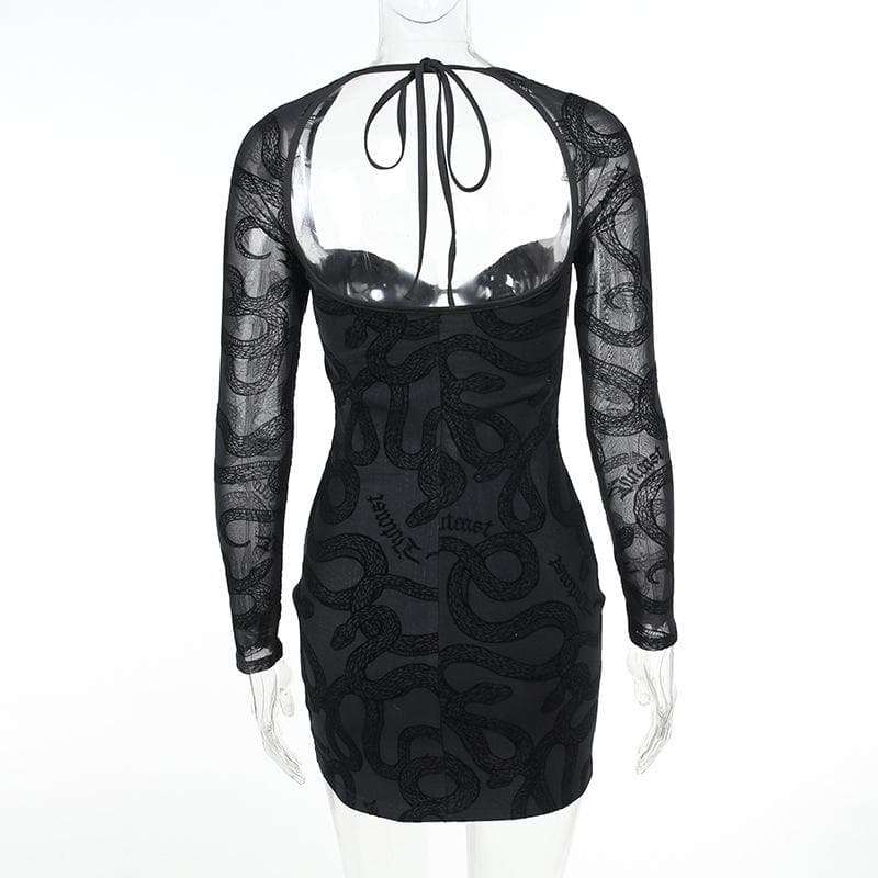 Mesh self tie long sleeve solid lace up mini dress 4