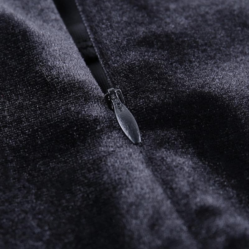 Velvet feather sleeveless slit solid zip-up midi dress - View 6