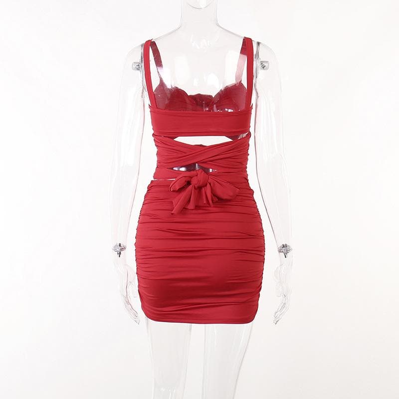 Flower Applique Cut Out Ruched Mini Two Piece Set